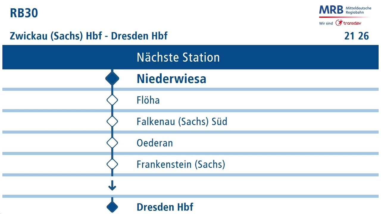 Ansagen RB30 von Zwickau (Sachs.) Hbf nach Dresden Hbf