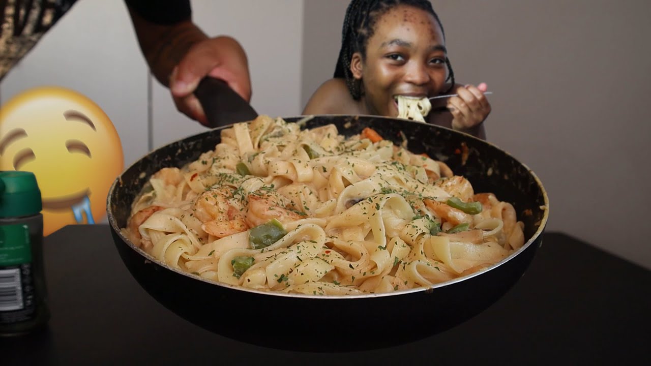 CREAMY PRAWN ALFREDO PASTA MUKBANG | OH ZA  먹방