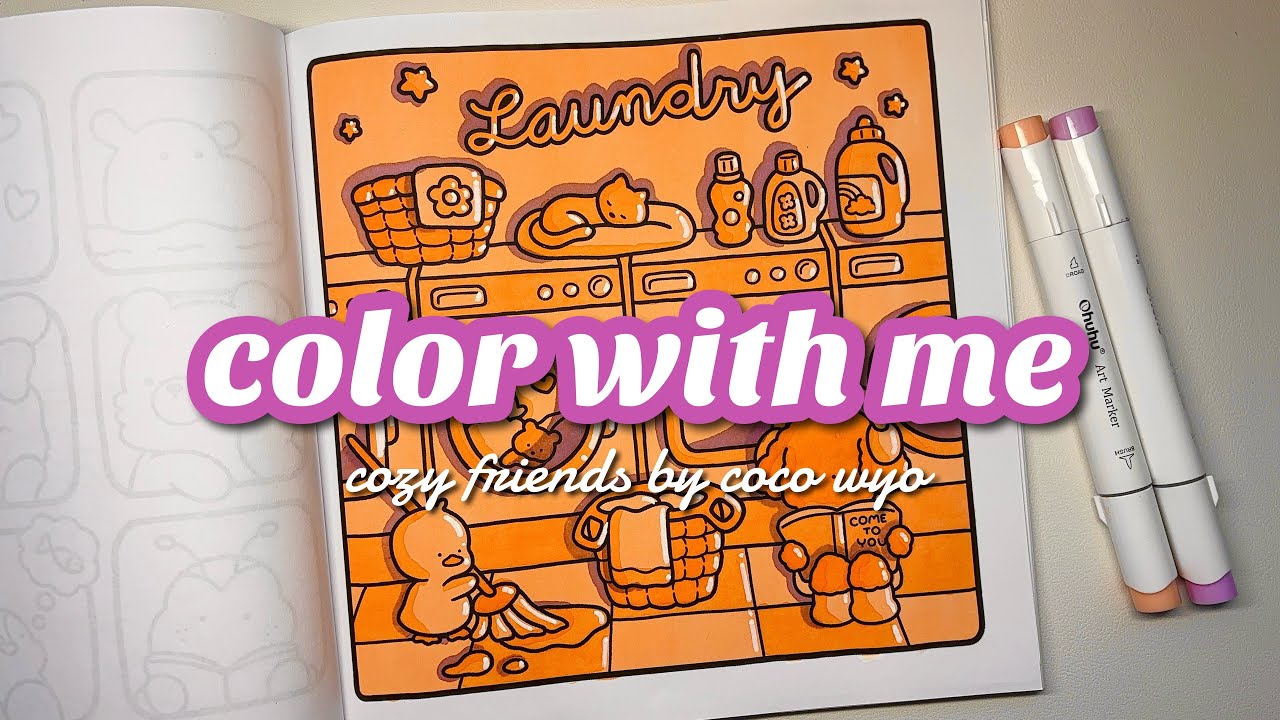 Color With Me (ASMR) 🍊 “Cozy Friends” Coloring Book by Coco Wyo + Ohuhu Markers, 2 Color Challenge