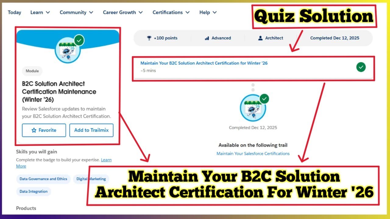 Поддержание сертификации B2C Solution Architect (зима 2026 г.) | Поддерживайте свою сертификацию ...