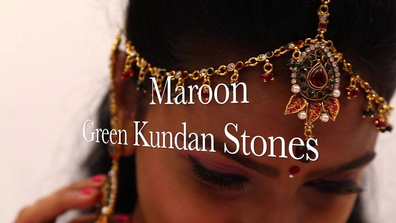 Bridal Jewelry Set with Maroon and Green Kundan Stones