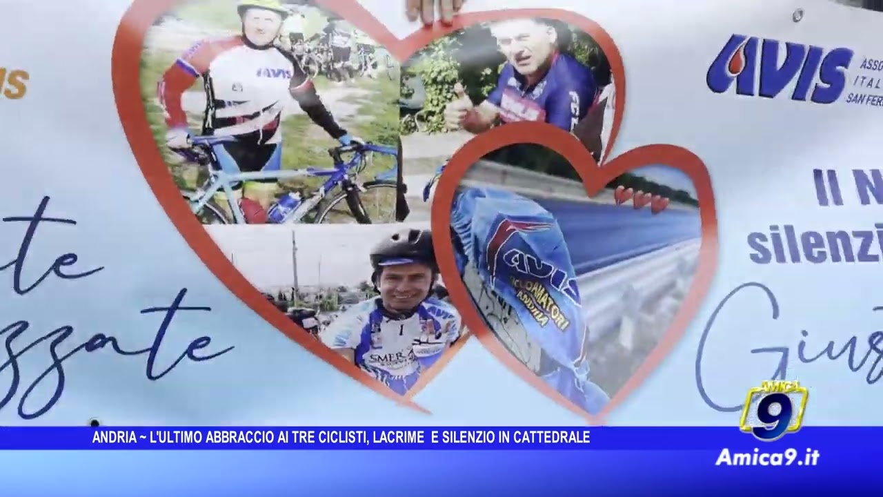 Andria – L’ultimo abbraccio ai tre ciclisti, lacrime e silenzio in Cattedrale