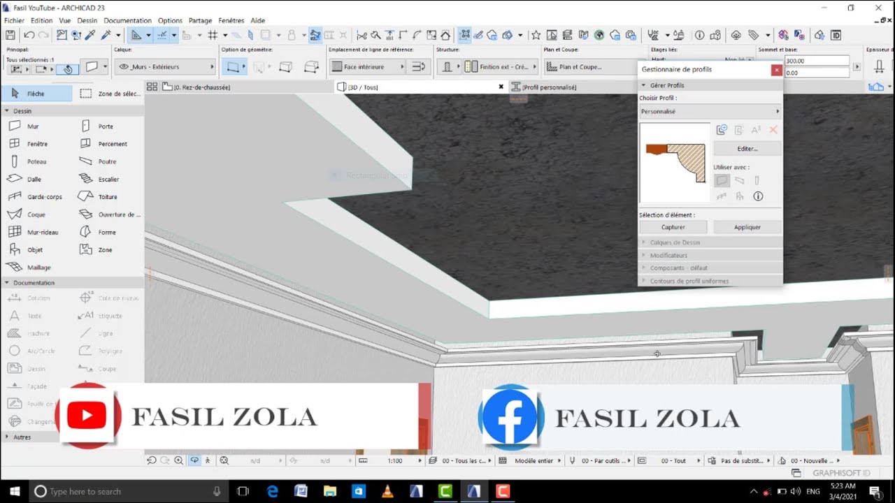 Comment décorer et ou personnaliser le faux-plafond avec le profil complexe dans Archicad