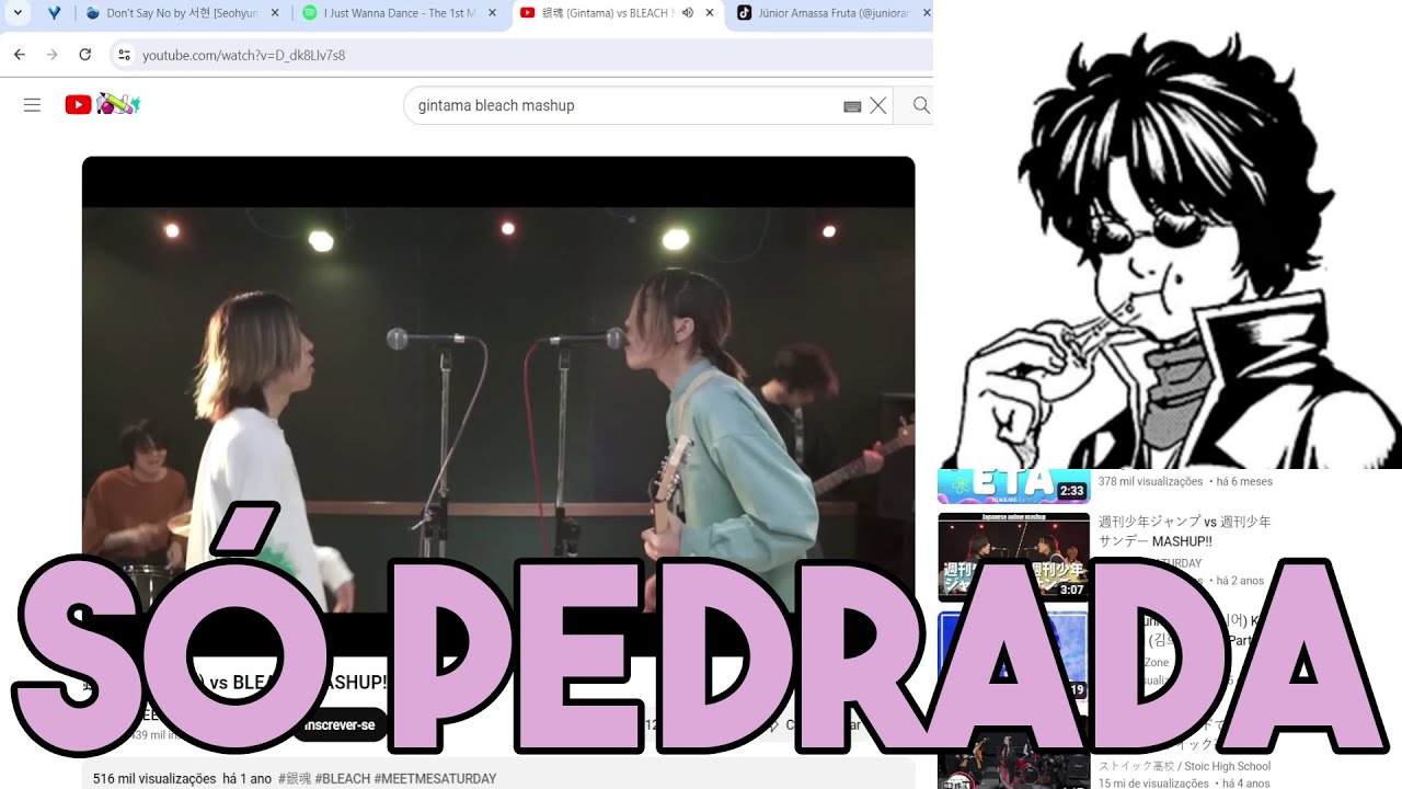 J&uacute;nior, Maitos, Emili, Gabi, Gart, Robs e Thallion reagindo a Gintama vs Bleach Mashup