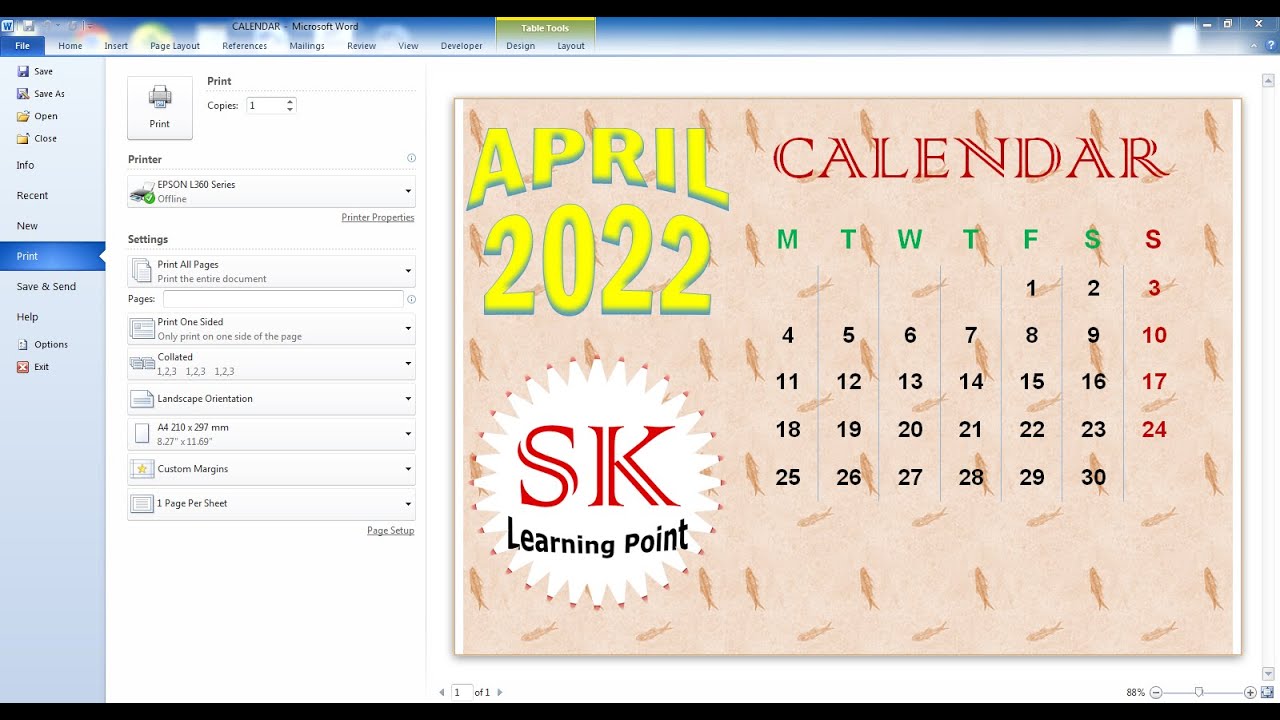 How to Create Calendar 2022 in MS Word | Calendar Banana Sikhain