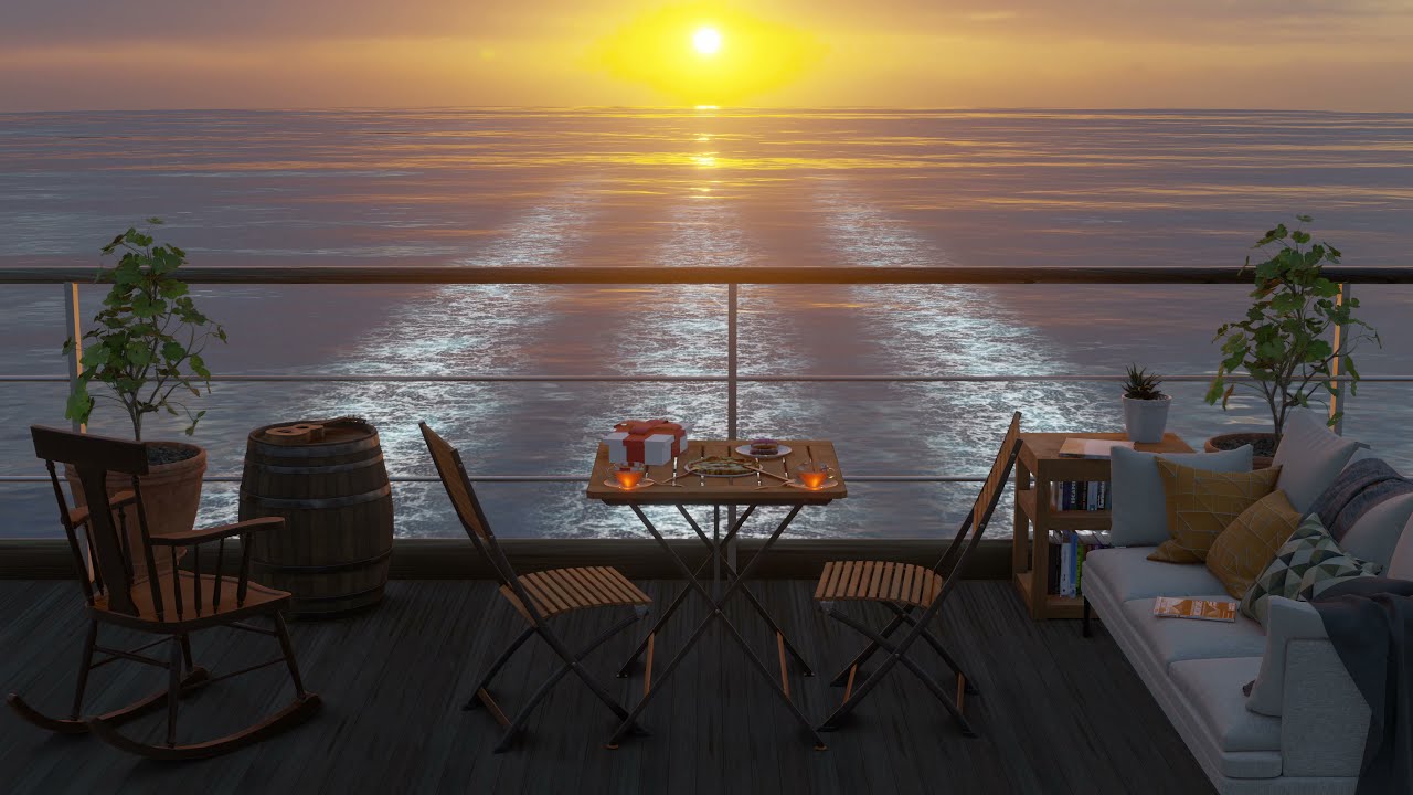 Sunset and Cruise Ship Waves | For sleeping, studying | 8Hours