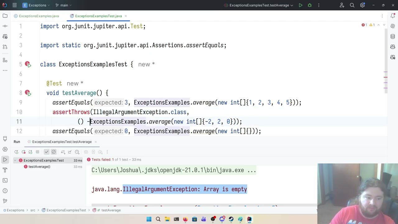 C212 - Chapter 5.1: Using and Testing Unchecked Exceptions