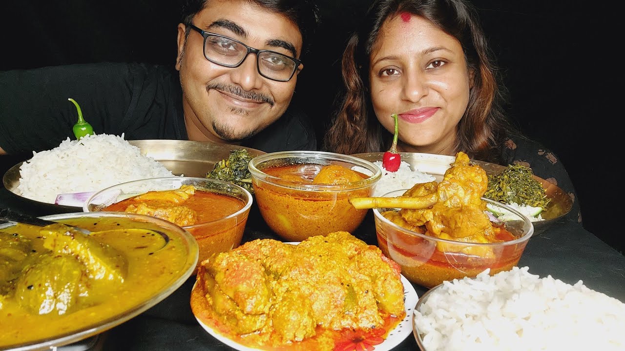 Eating Show -Rice, Spicy🔥Chicken Er Lal Jhol(মুরগির লাল ঝোল)Mango Chutney, Potol Posto|mukbang