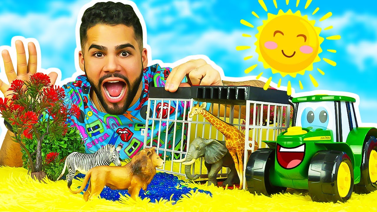 Animais selvagens invadiram a fazenda do trator John! História infantil para crianças.Vídeo infantil