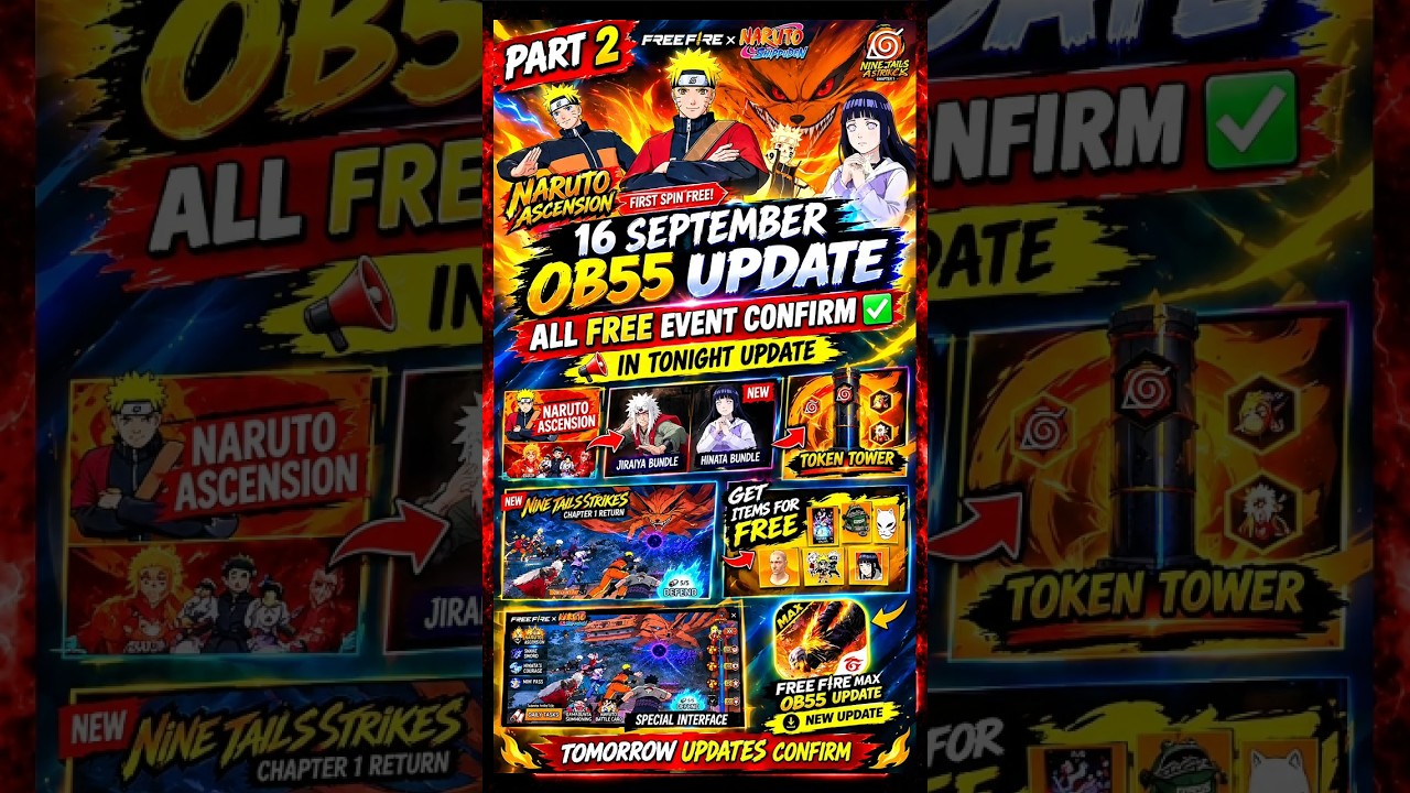 16 SEPTEMBER OB55 UPDATE ALL NARUTO EVENT CONFIRM 🔥🤯 | TONIGHT UPDATE #freefiremax #ffnewevent