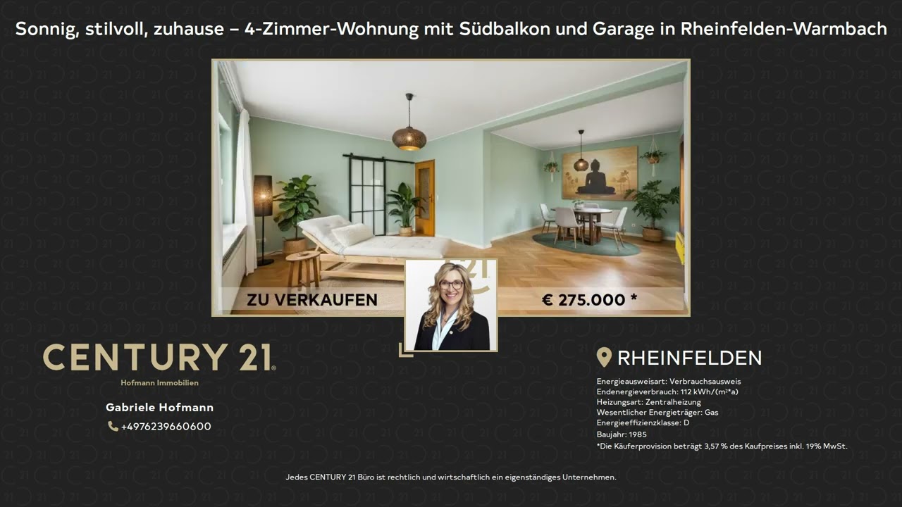 Sonnig, stilvoll, zuhause – 4-Zimmer-Wohnung mit Südbalkon und Garage in Rheinfelden-Warmbach