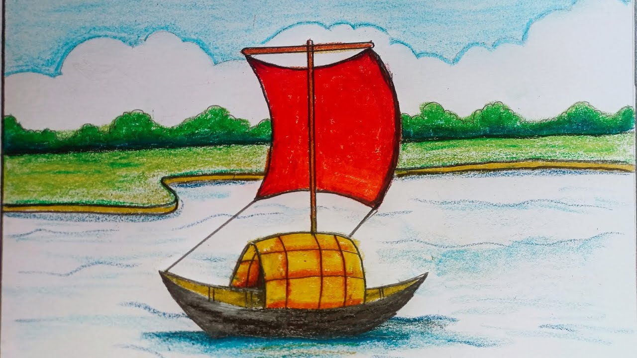 How to draw Boat scenery ll steo by step ll art video