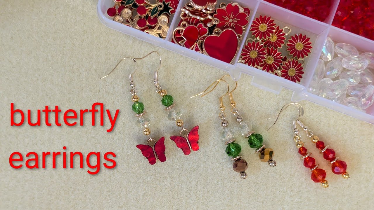 Making Red Butterfly Earrings #jewelrytutorial #earrings #beads #charms #diyjewelry #diyearrings 