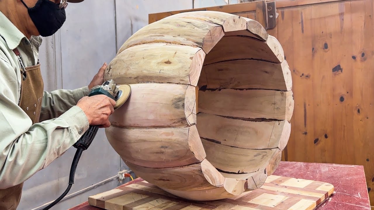 Extremely Excellent Round Wood Processing Skills of The Old Artisan // Create A Unique Pumpkin Table
