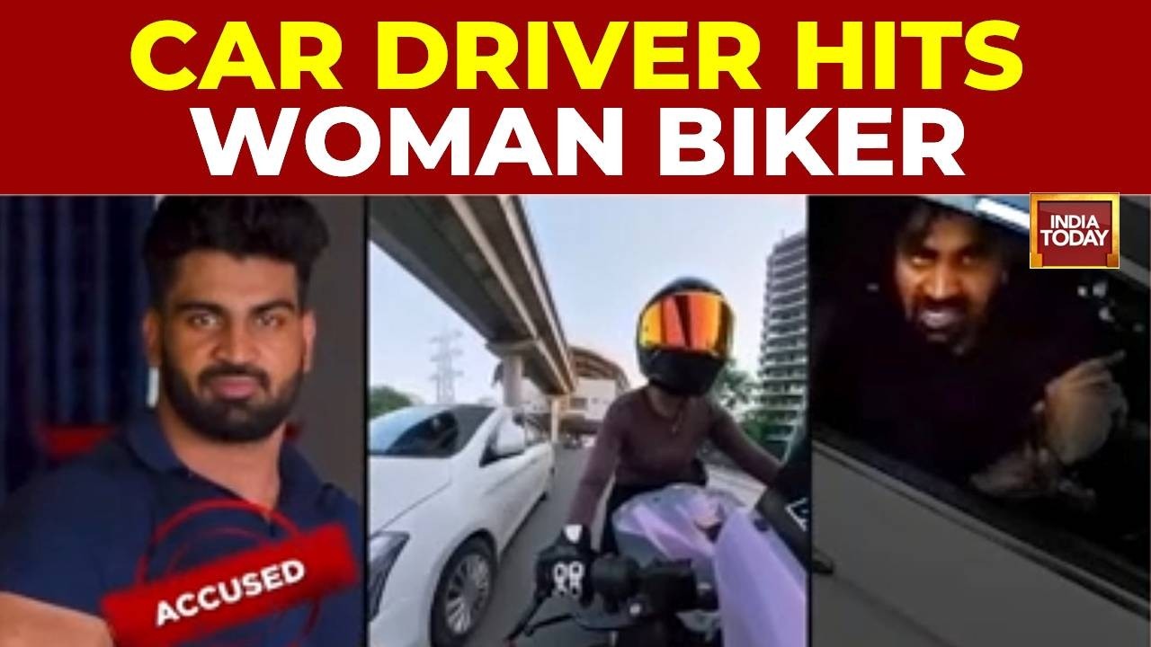 On Camera: Car Driver Hits Woman Biker In Gurugram, Flees Scene; Police Register FIR | India Today