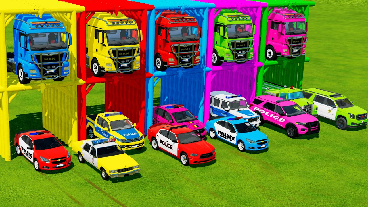 TRANSPORTING ALL POLICE CARS and AMBULANCE EMERGENCY VEHICLES WITH MERCEDES POLICE TRUCKS ! FS22