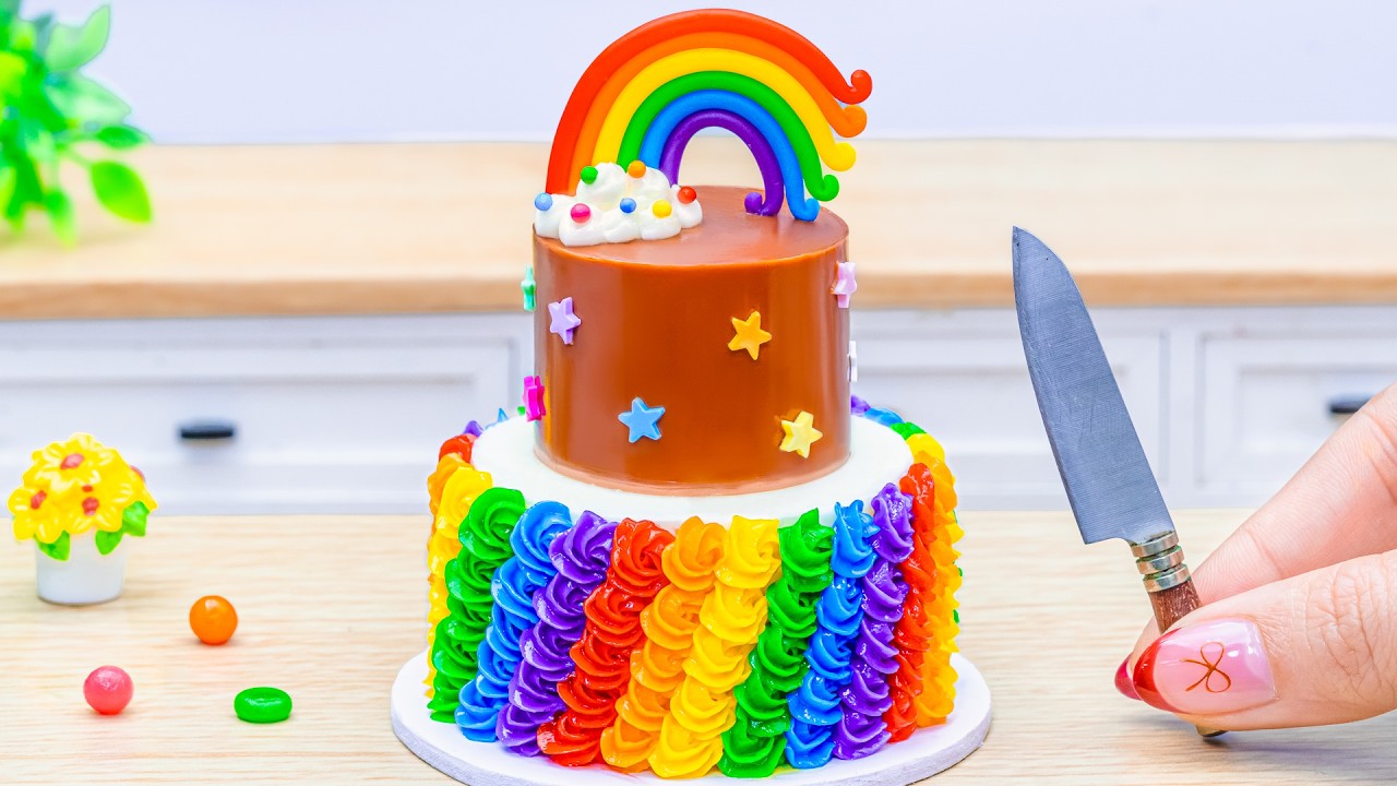 Удивительный миниатюрный шоколадный торт «Радуга» – идеальный рецепт крошечного красочного мини-т...