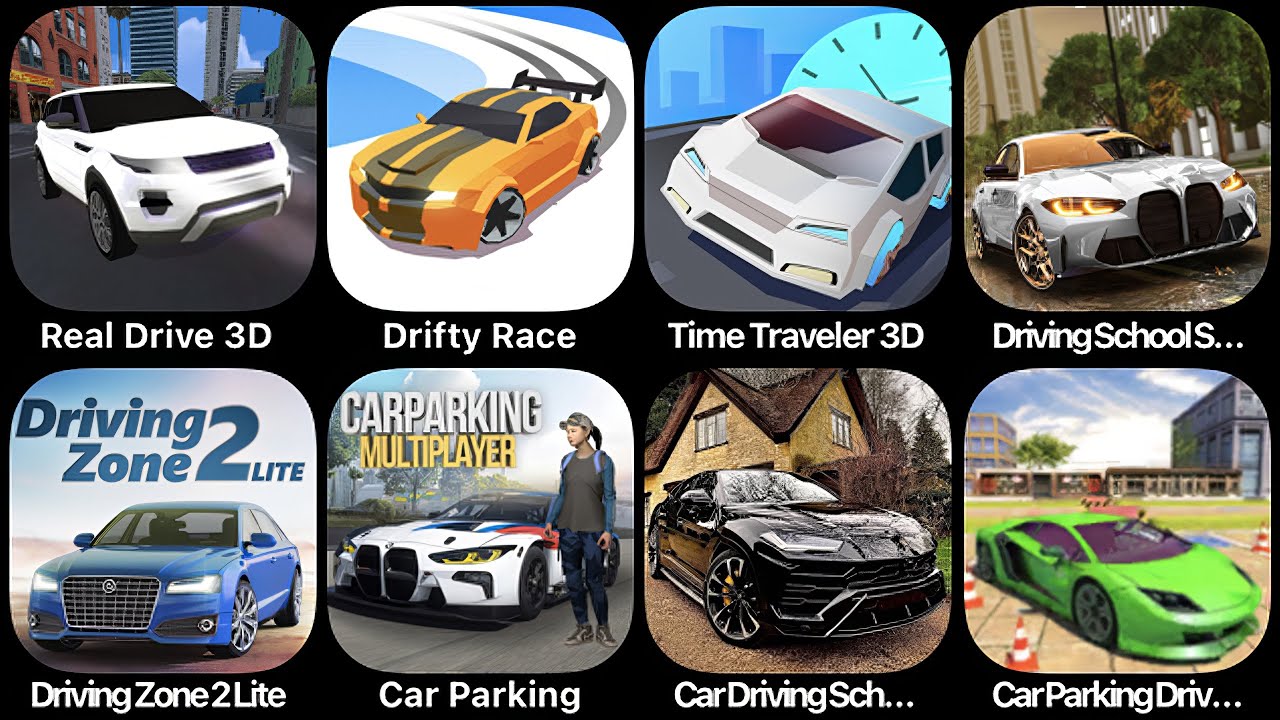 Real Drive 3D, Drifty Race, Time Traveler 3D, Driving School Simulator, Driving Zone 2, Car Parking