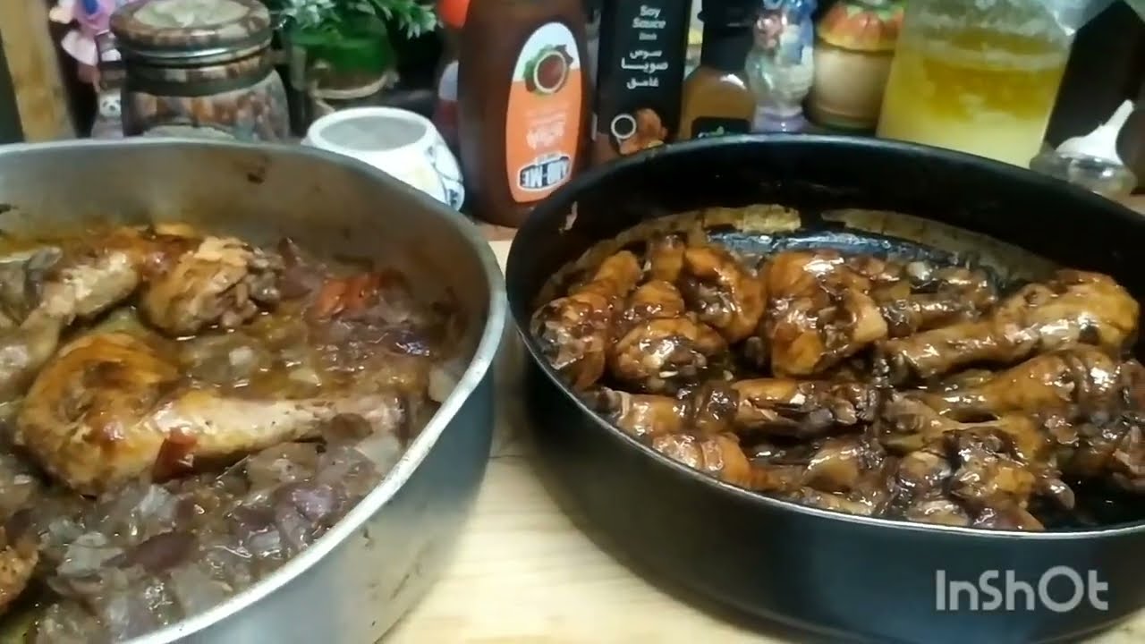 الفراخ المصري  بالبصل  المكرمل  والفراخ الصيني بالصوصا ت و الجنزبيل الفريش اكل من قارتين