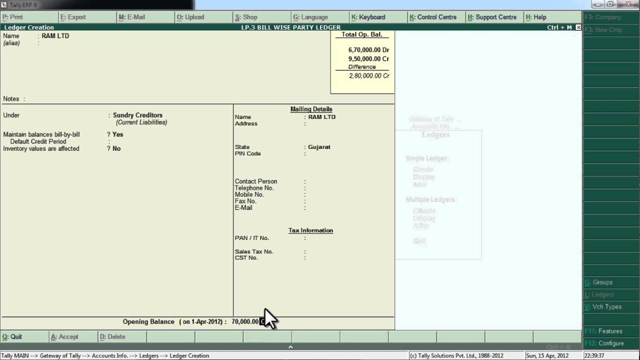 Tally Tutorial in Hindi : 3/50 Bill Wise Party Ledger