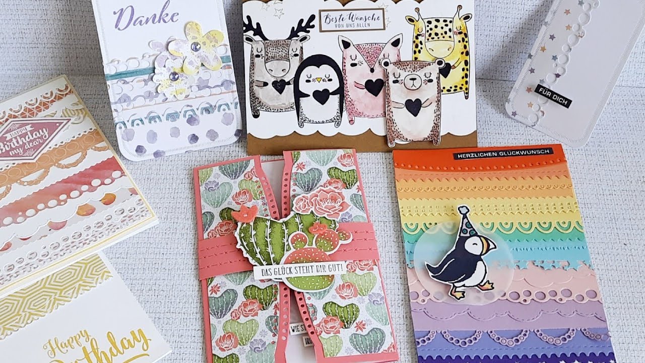 3 Karten mit Randstanzen von Action, Gatefoldkarte basteln, Stempelset von Action, Karte basteln