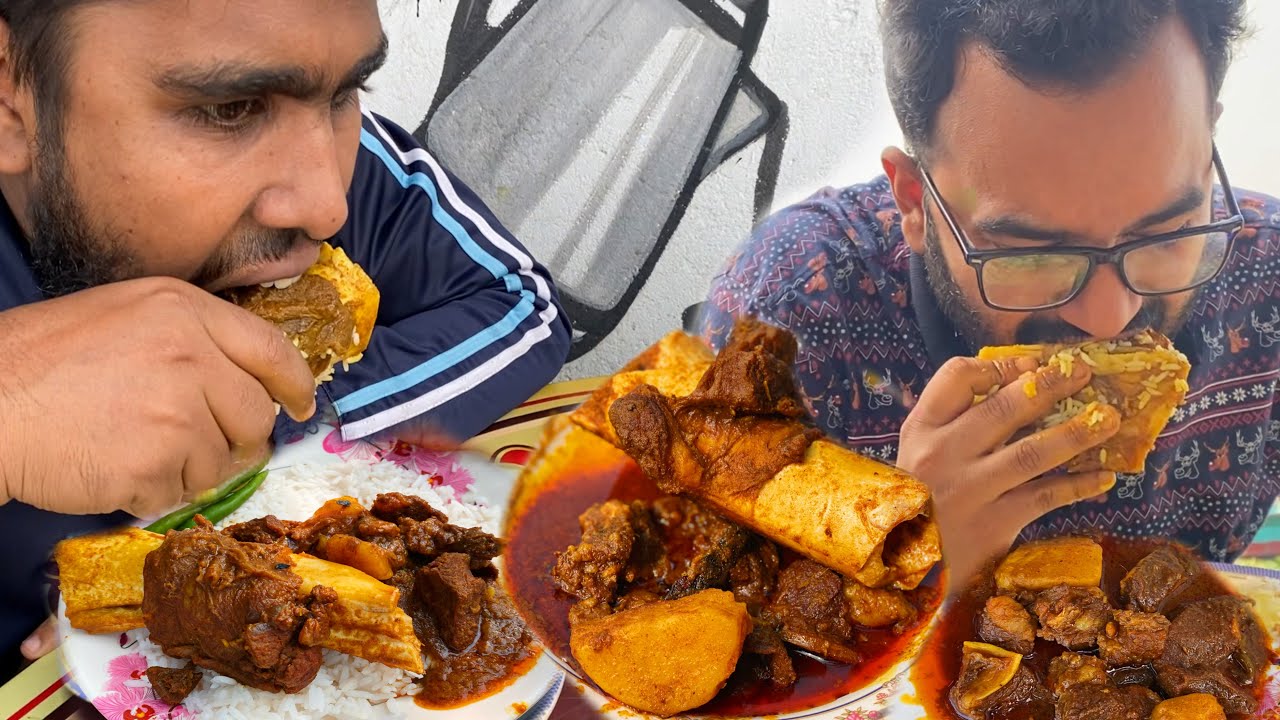 Eating Lunch(Rice & Spicy Meat Curry, Big Nalli) With Friends at Mohiuddin Hotel