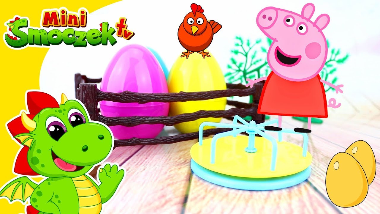 Świnka Peppa Kręci Się Na Karuzeli i Otwiera Jajka Niespodzianki | Zabawki Bajki Dla Dzieci