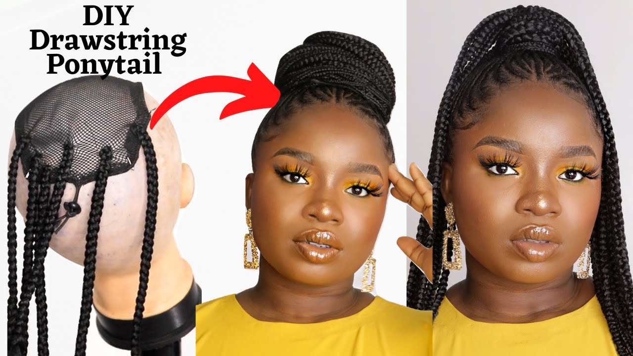 DIY Drawstring Ponytail Tutorial/ Affordable Box Braid Drawstring Ponytail