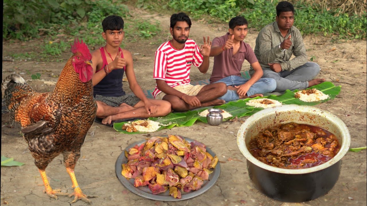 How Tribe Boys Cook Village Famous Country Chicken curry | Desi Murga Chicken recipe | Rural life