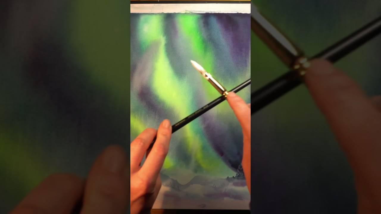 Nordlichter in Aquarell 🌠 nur ein paar kleine Pinselstriche