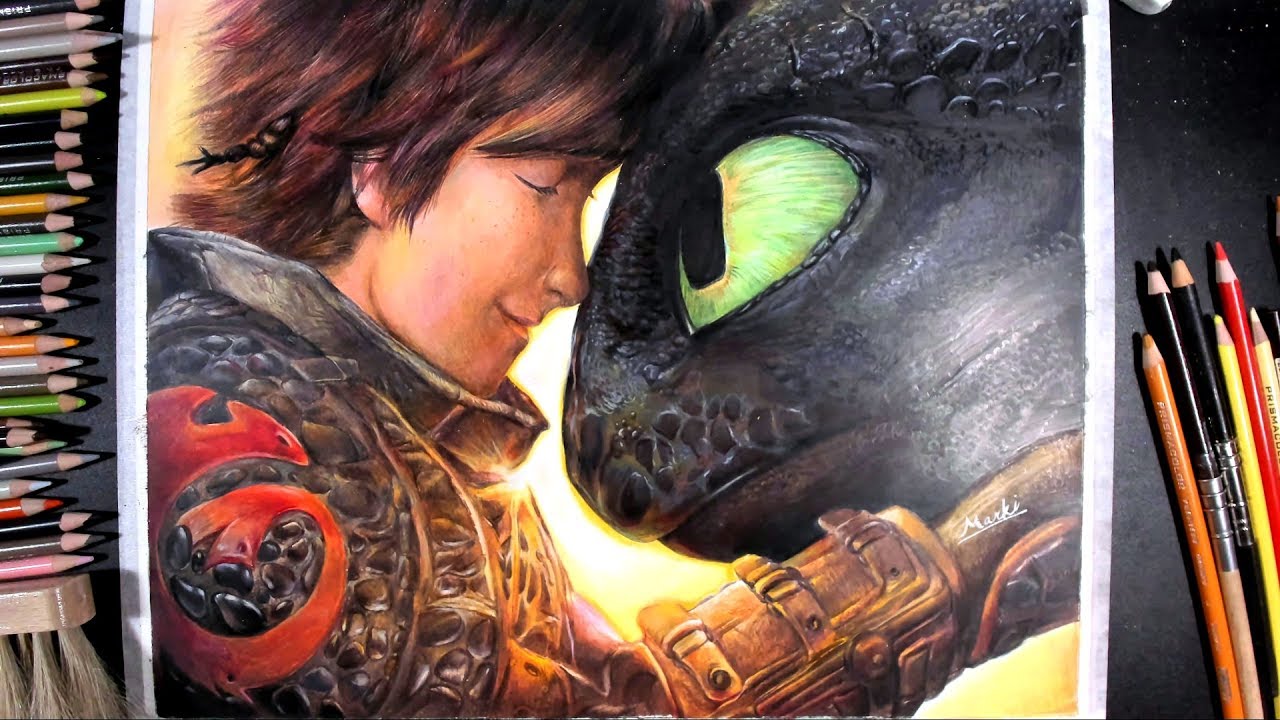 Drawing Hiccup & Toothless from Movie [How To Train Your Dragons] - marki draws, colored pencil