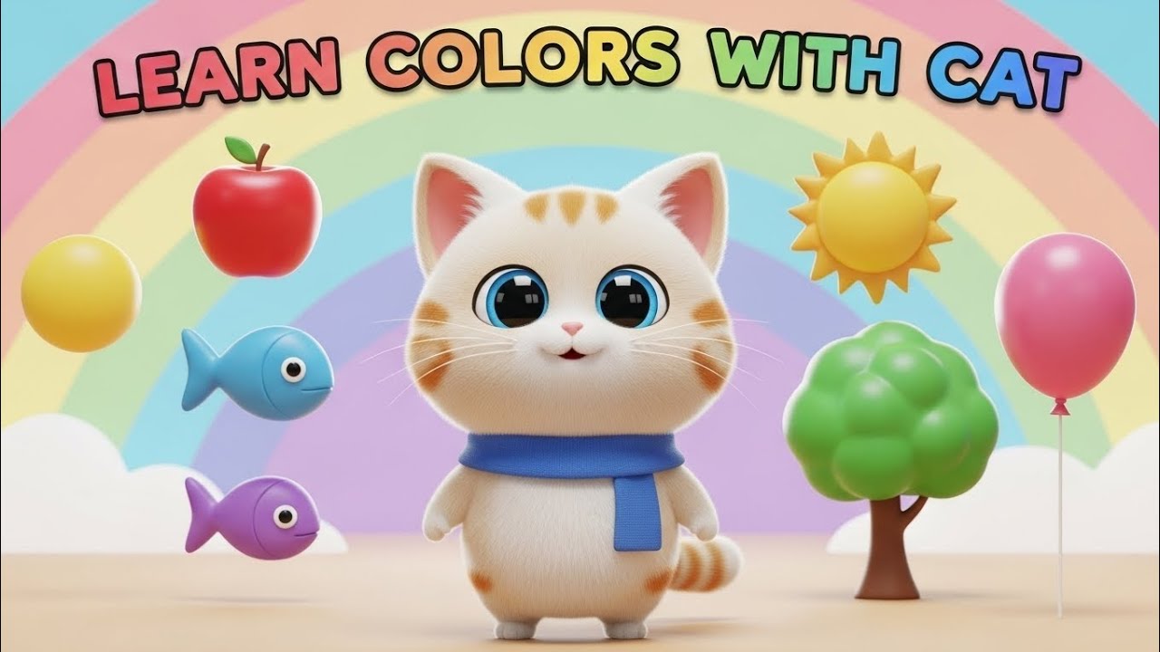 Learn Colors with Cat 🐱 | Red Blue Yellow Green Pink | Kids Learning Video