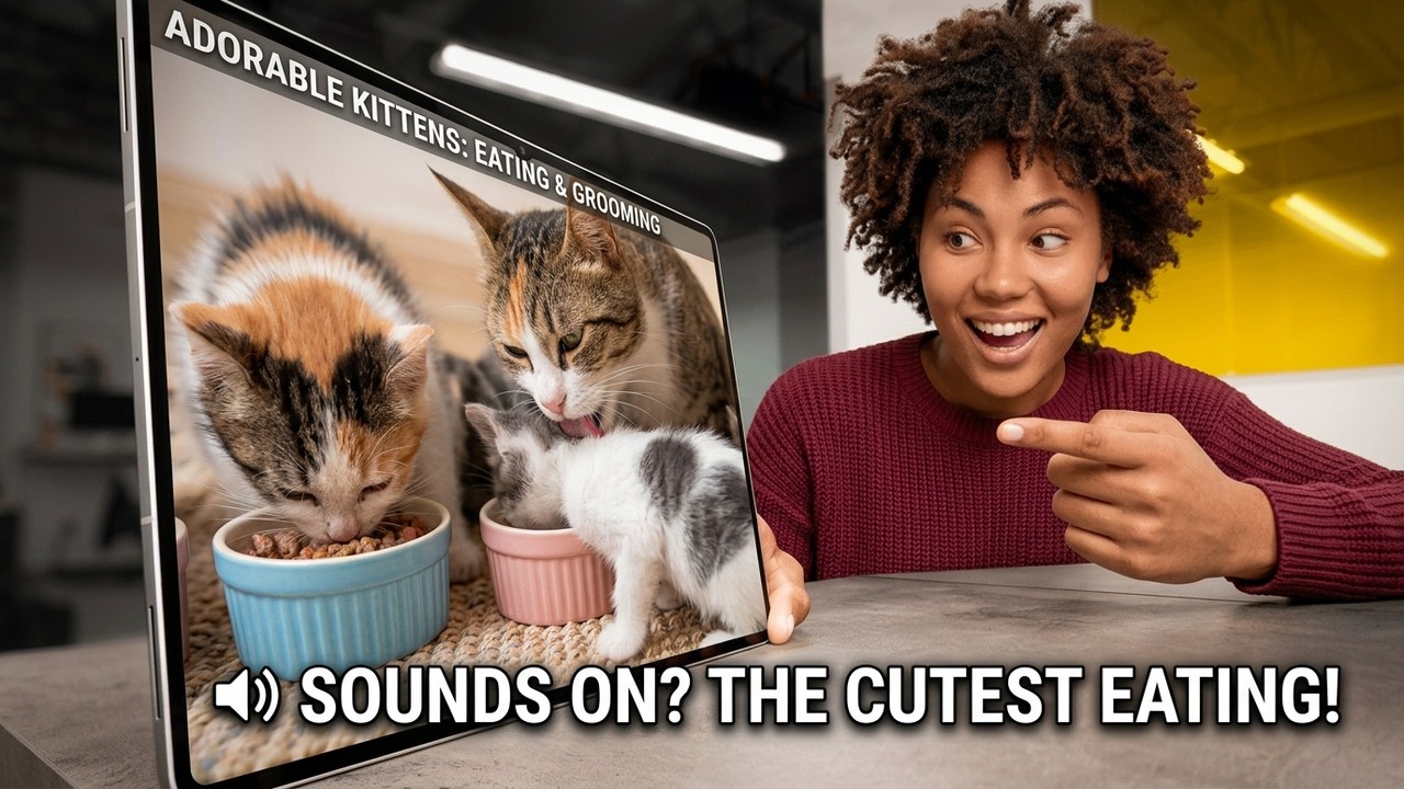 Cute Kittens Eating Sound | Cat Mom Grooms Kitten