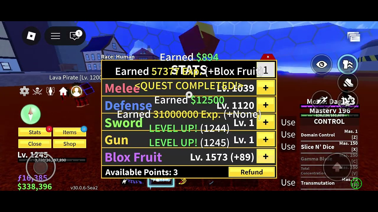 Grinding with the second best fruit in the Blox Fruit - The Control Fruit (Roblox)