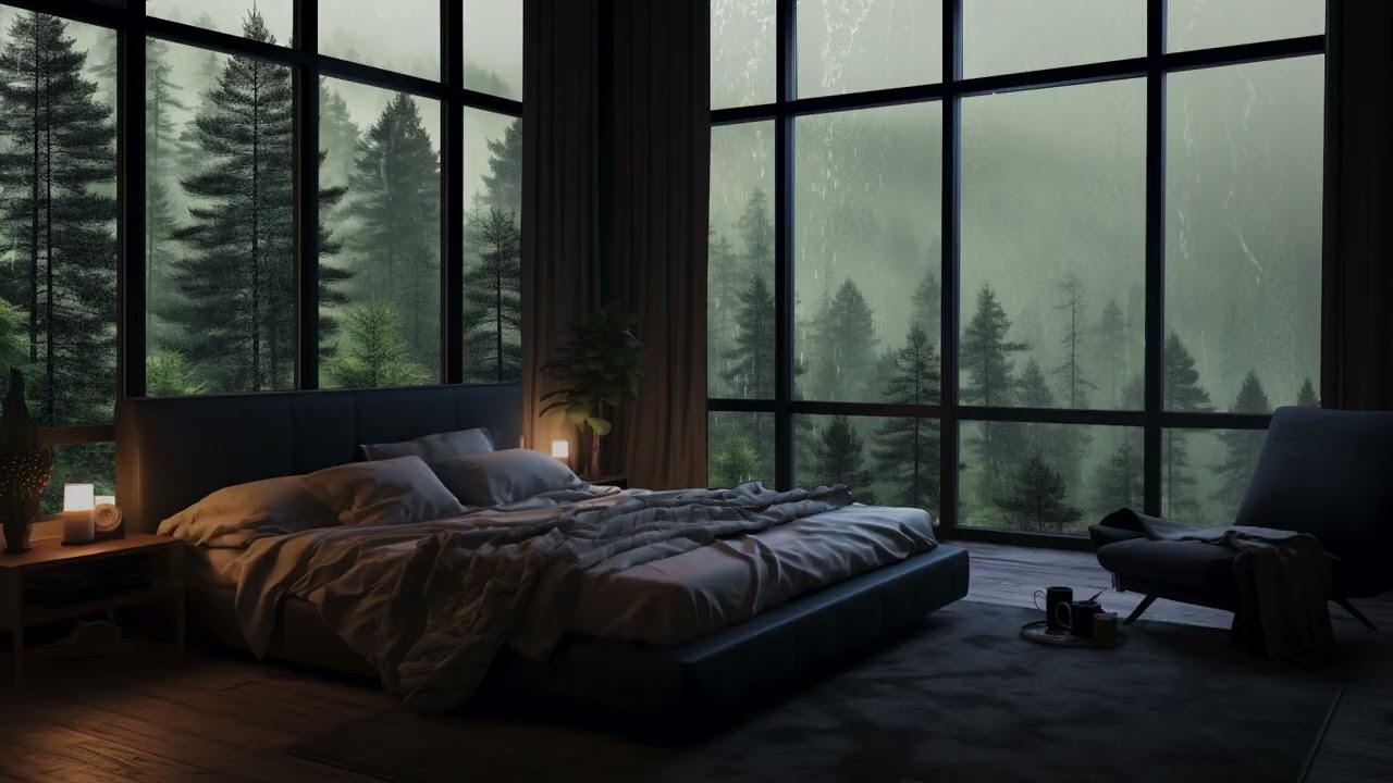 Dark Cozy Room Rain Ambience With Soft Lighting And Natural Rain Sounds For Stress Relief