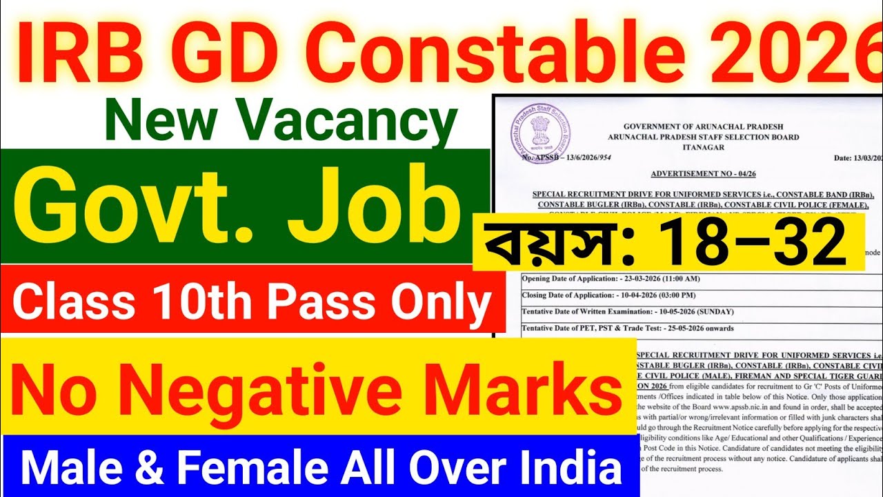 IRB GD Recruitment 2026 | TSR Rifleman New Vacancy | Arunachal Pradesh Police |SSC GD New Vacancy