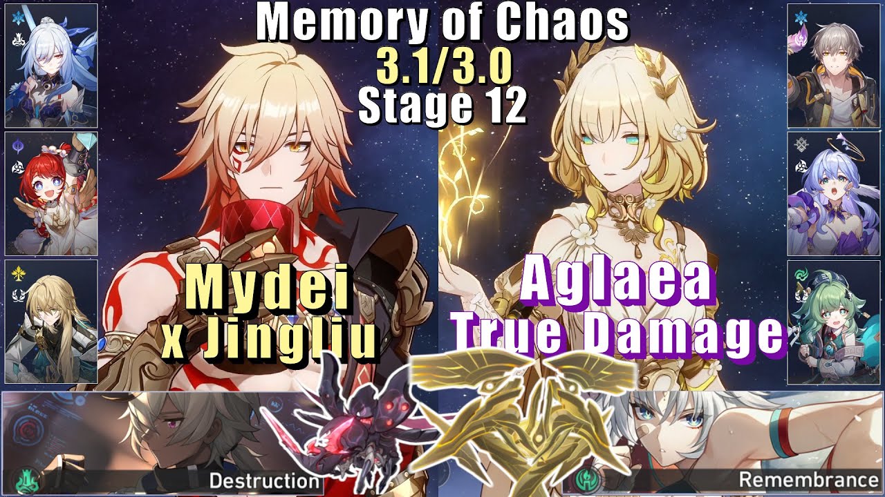E0 Mydei x Jingliu & E0 Aglaea True Damage | 3.1/3.0 Memory of Chaos 12 3 Stars | Honkai: Star Rail