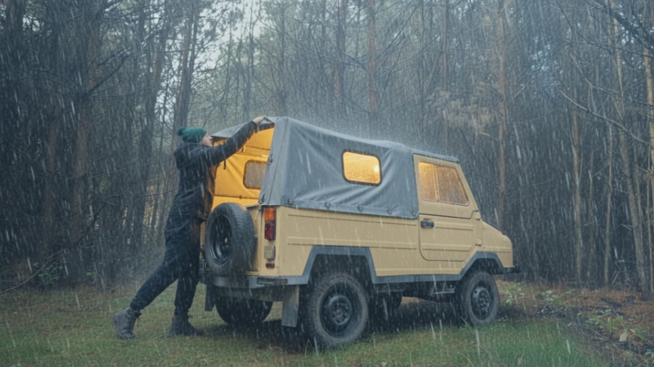 Solo Military Truck Camping in Rain | Sounds of Camping | Relaxing ASMR