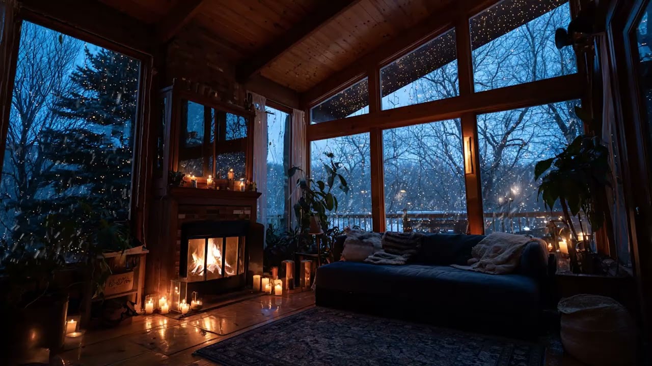 Fireplace Ambience with Gentle Winter Breeze for Peaceful Nights 🕯️❄️