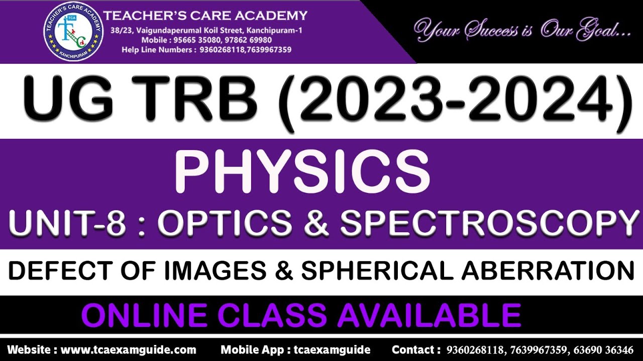 UGTRB 2023: PHYSICS - UNIT VIII -  OPTICS & SPECTROSCOPY (DEFECT OF IMAGES & SPHERICAL ABERRATION)