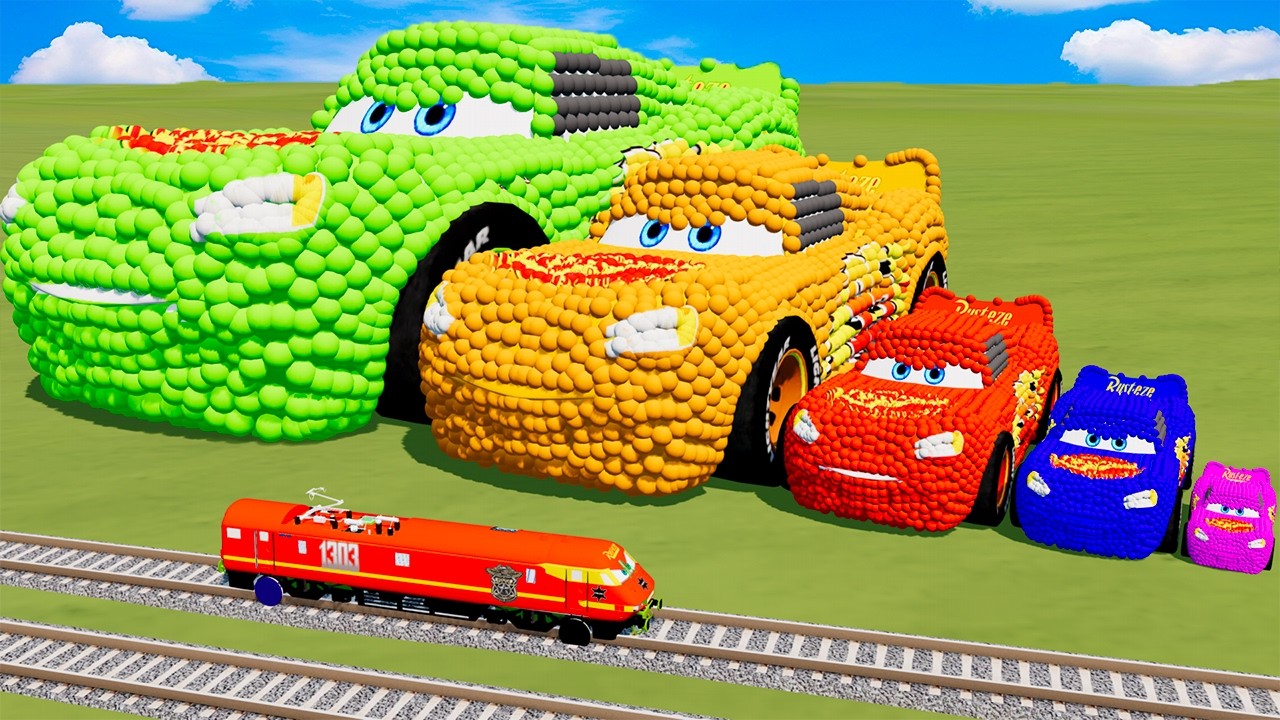 Big & Small Colors Balls Lightning Mcqueen  vs Trains Thomas | BeamNG.Drive