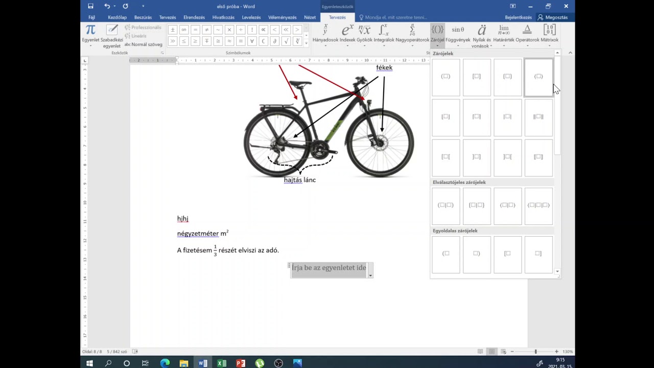 Word alakzatok ábrák képletek szerkesztése