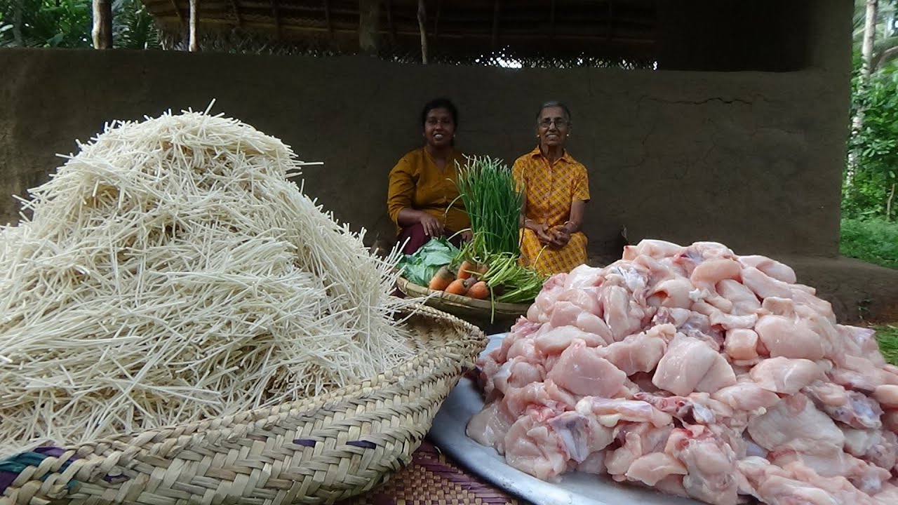 Noodles Recipe ❤ Cooking Chicken Noodles by Grandma and Daughter | Village Life