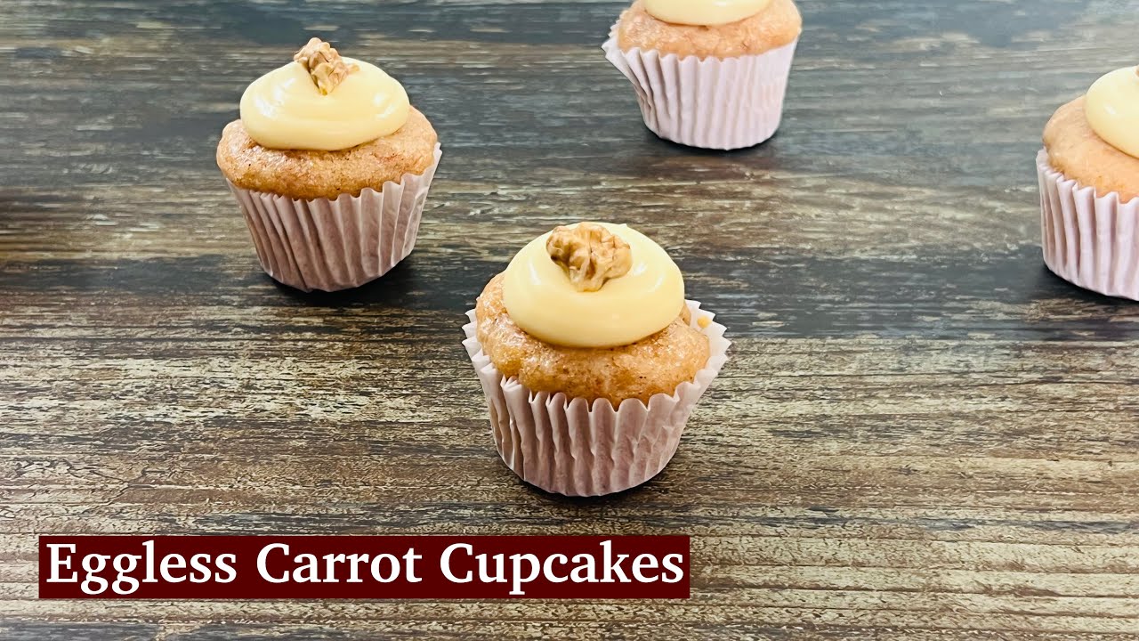 Eggless Carrot Cupcake | Cream Cheese Frosting | Bakery Style Cupcake Recipe