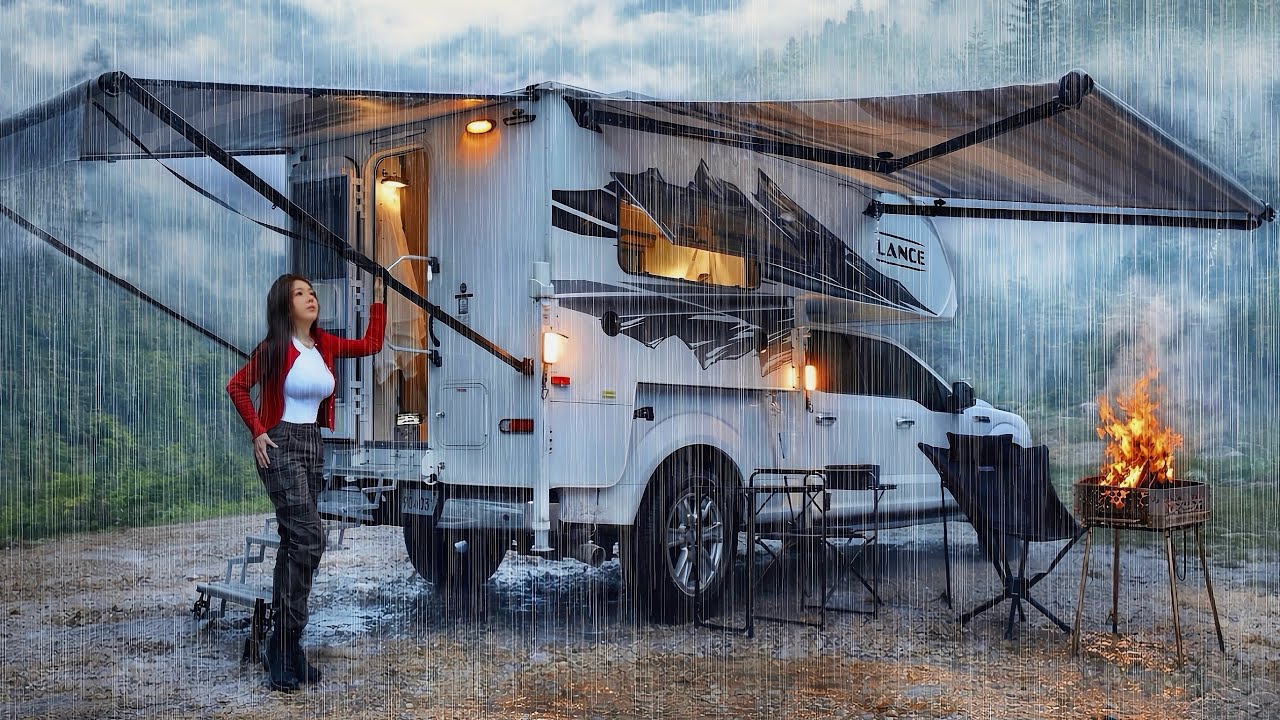 Кемпинг под дождем в роскошном автоматическом автодоме на базе пикапа | Непрерывный дождь ASMR