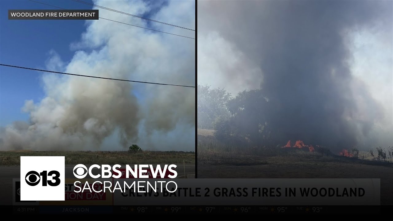 Crews battle 2 grass fires in Woodland