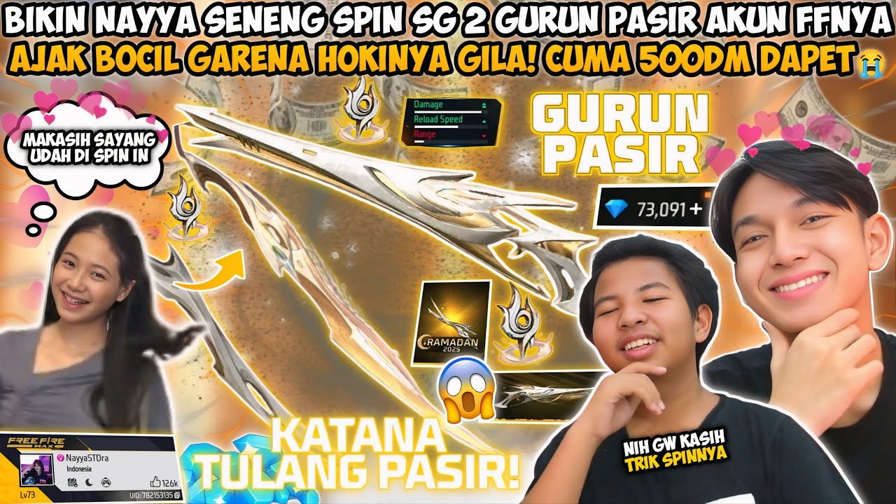 BIKIN NAYYA SENENG SPIN SG2 GURUN PASIR AKUN FFNYA AJAK BOCIL GARENA HOKINYA GILA! CUMA 500DM DAPET😭
