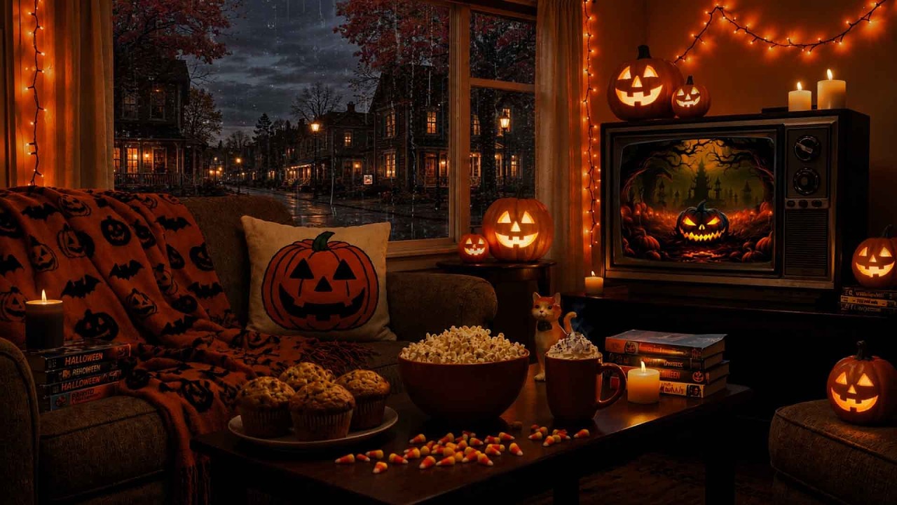 Cozy Rainy Halloween Window Ambience🌧️No Ads | Rain & Heavy Thunder Sounds by Candlelight😴Deep Sleep