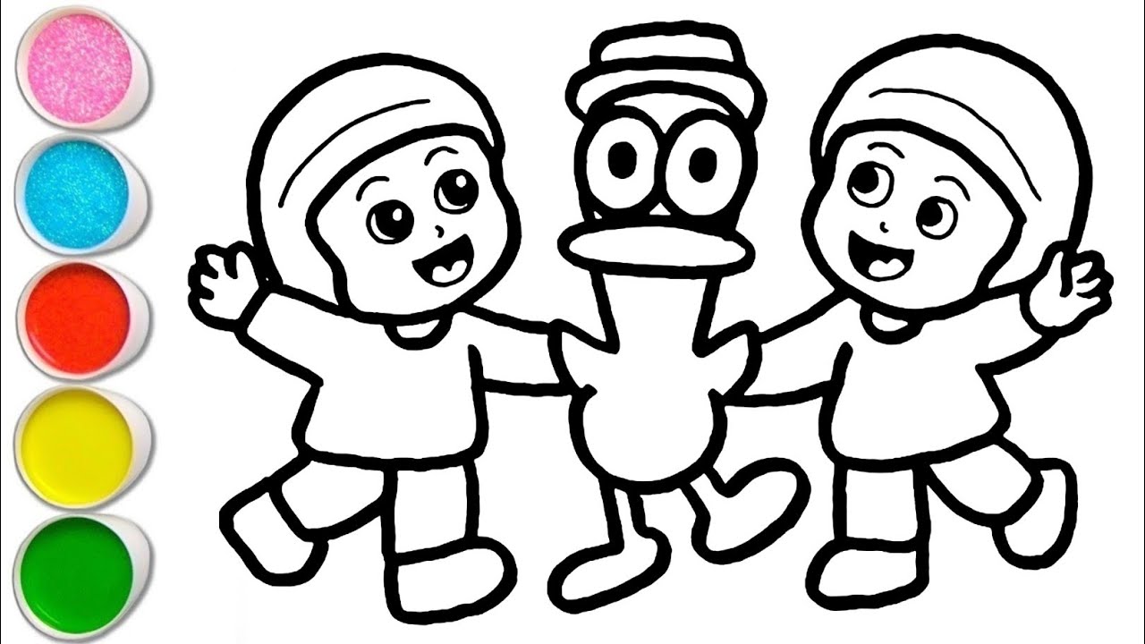 Милый Пато играет с друзьями Покойо. Рисование, раскрашивание и живопись для детей и малышей. Про...