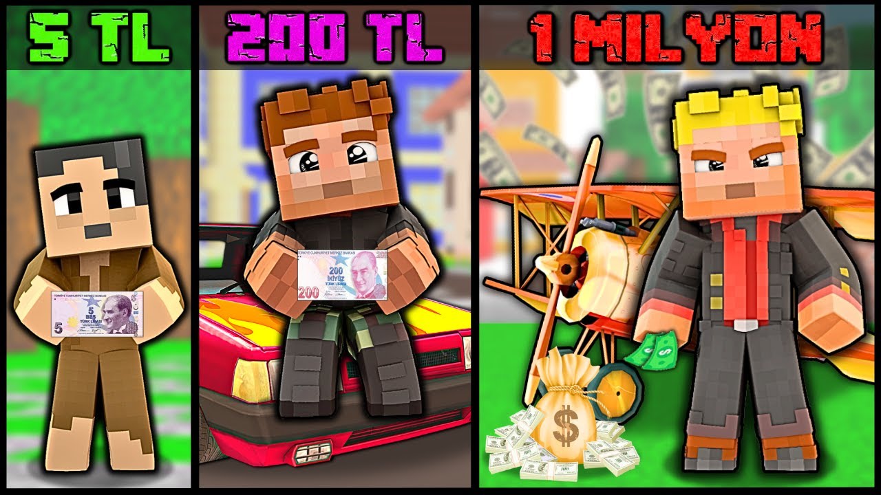 HASAN 5 TL, ALİ 200 TL, EFEKAN 1 MİLYON DOLARLA BİR GÜN GEÇİRİYOR! 😂 -Minecraft